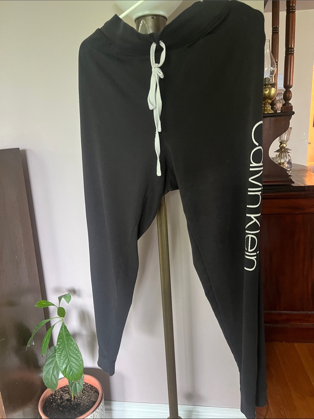 Calvin Klein Black Jogger Sweatpants with White Drawstring